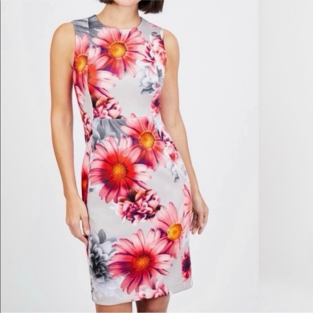 Calvin Klein Colorful Floral Scuba Knit Sleeveless Stretch Sheath Dress Size 4